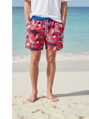 Boden Shark Print Drawstring Board Shorts Women's XS Beach Vacation